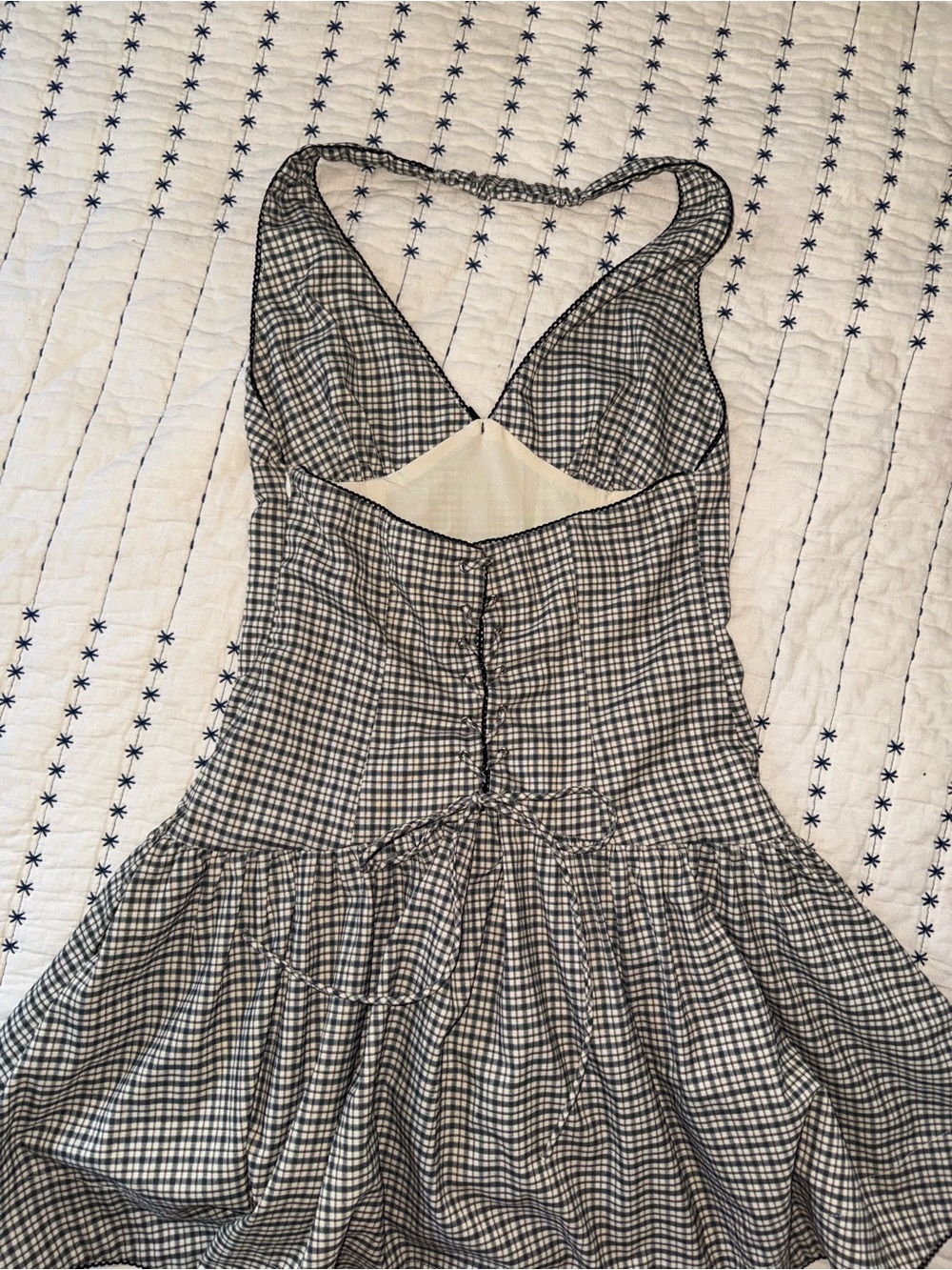 Backless Halter Plaid Mini Dress in Black and White - Picture 6 of 7
